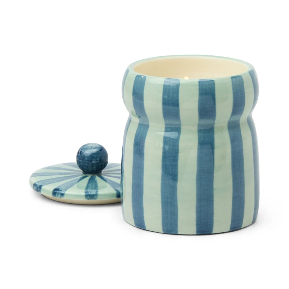 Blue/Navy Striped Cabana with Lid Candle - Warm Cider