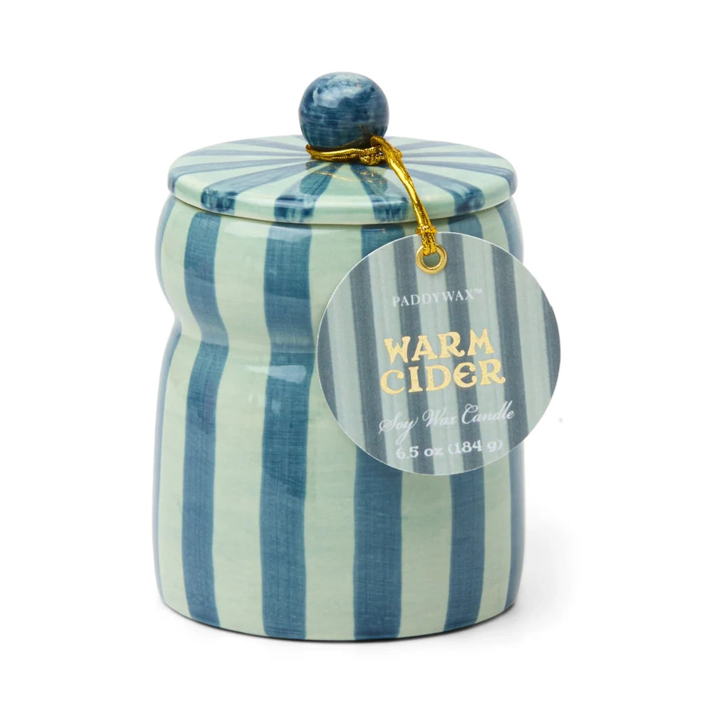 Blue/Navy Striped Cabana with Lid Candle - Warm Cider — alternate view 2