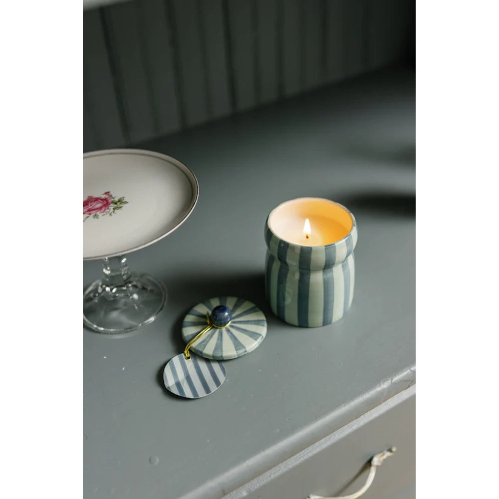 Blue/Navy Striped Cabana with Lid Candle - Warm Cider — alternate view 4