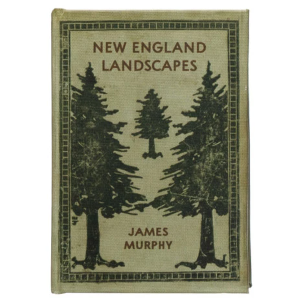New England Landscapes book cover by James Murphy featuring vintage pine tree illustrations on a linen-textured background.