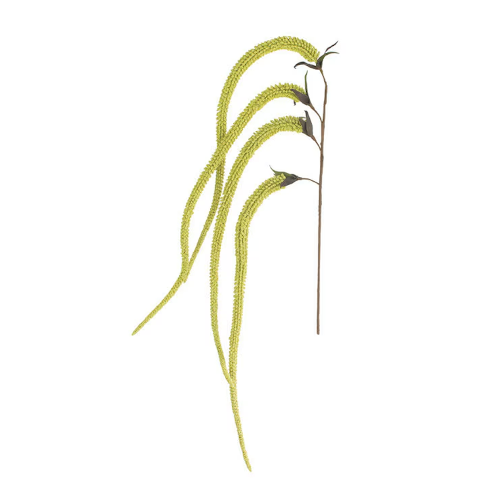 Artificial lime green hanging amaranthus spray stem for floral arrangements and home decor.