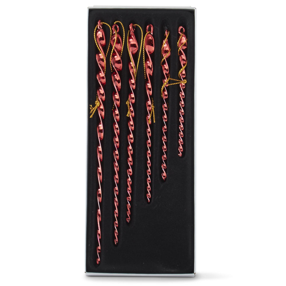 Box of 6 Glass Grad Sizes Red Icicle Ornaments