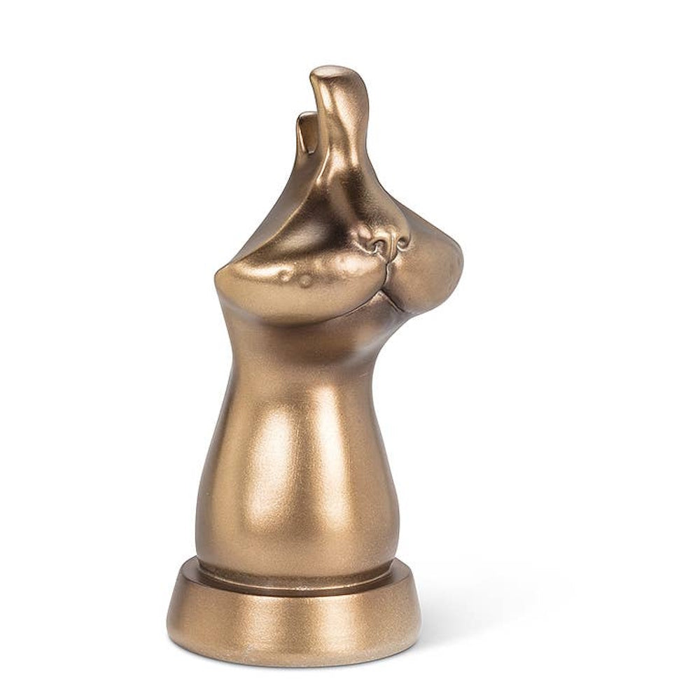 Bronze cat statue and eyeglass holder stand with an abstract feline face sculpture on a circular base.