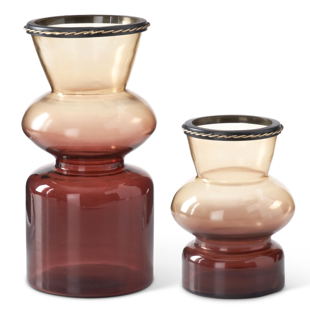 Brown & Burgundy Fluted Vases with Gold Braid