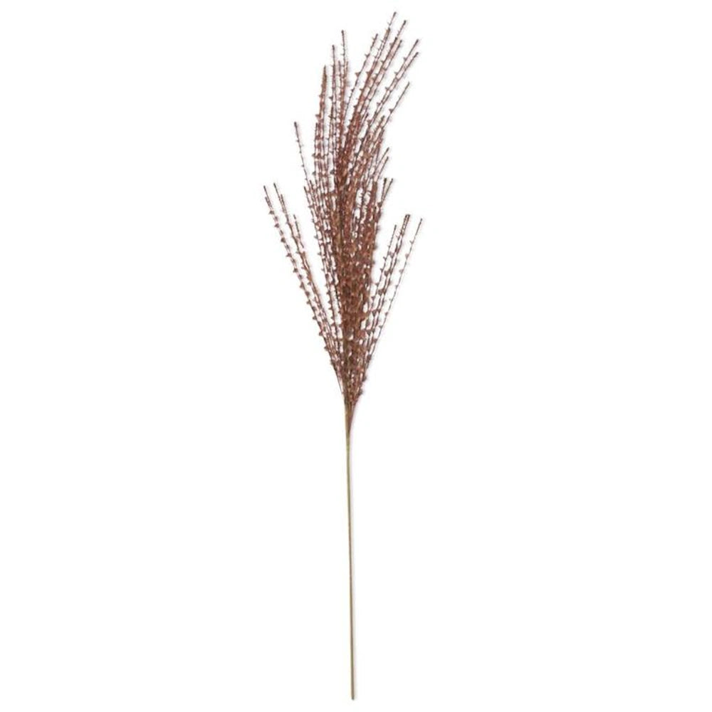 Brown and gold twisted eyelash ribbon decorative faux floral stem with a textured feathery design.