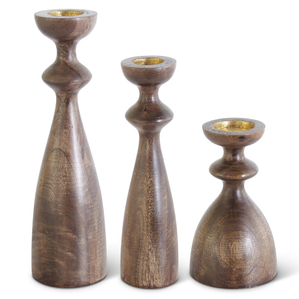 Small Brown Wood Hourglass Shaped Candleholder — alternate view 2