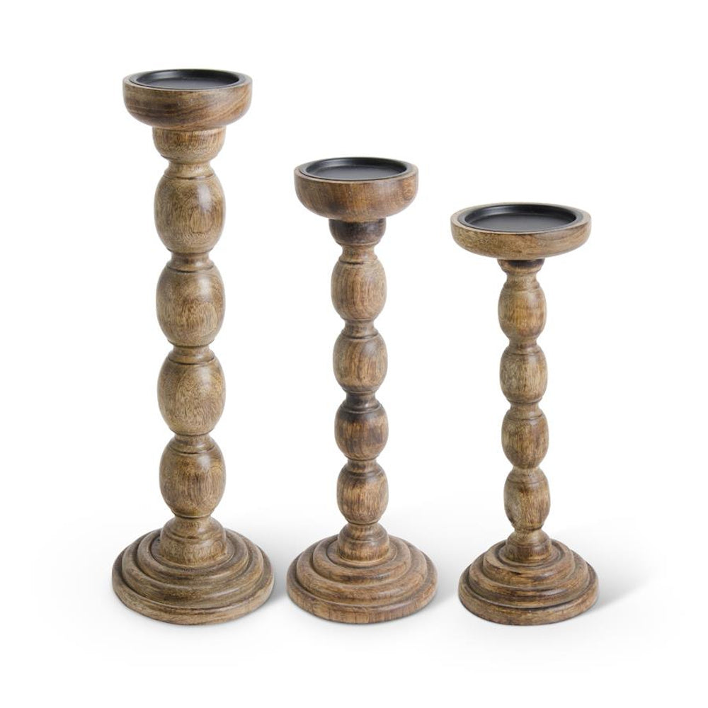 Large Brown Wood Spindle Candleholder — alternate view 2