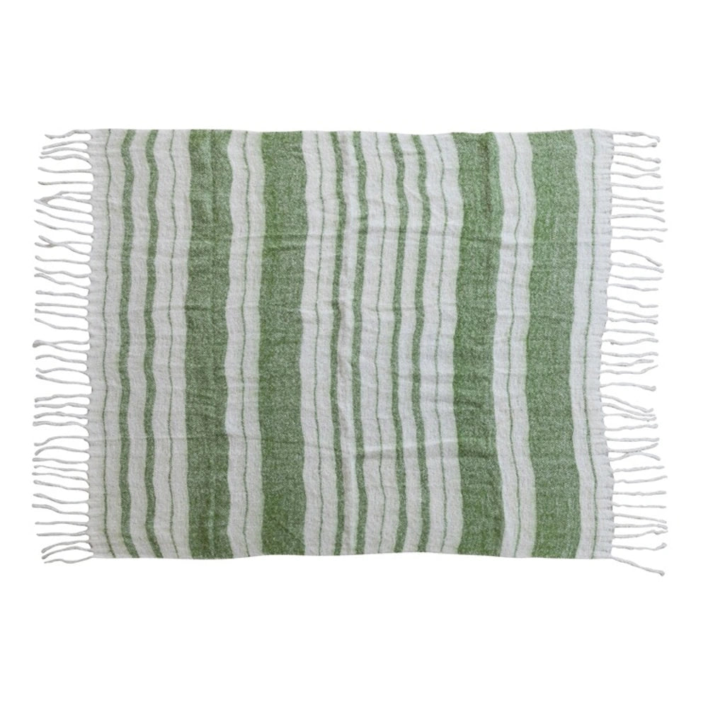 Brushed Acrylic & Wool Throw Blanket - Green/Natural — alternate view 2