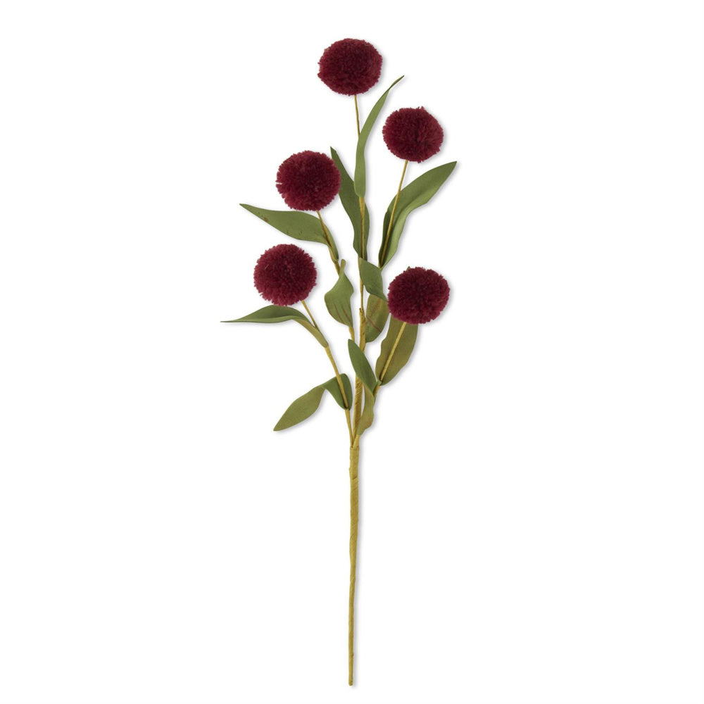 Burgundy 5-Ball Pompom Pick with Green Eva Leaves
