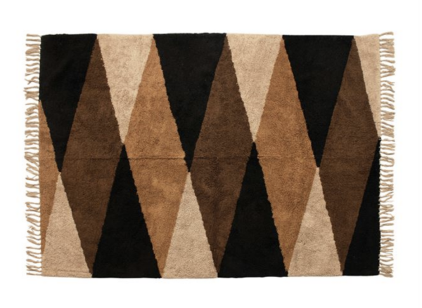 4' x 6' Cotton Tufted Print Rug with Fringe, Multi Color