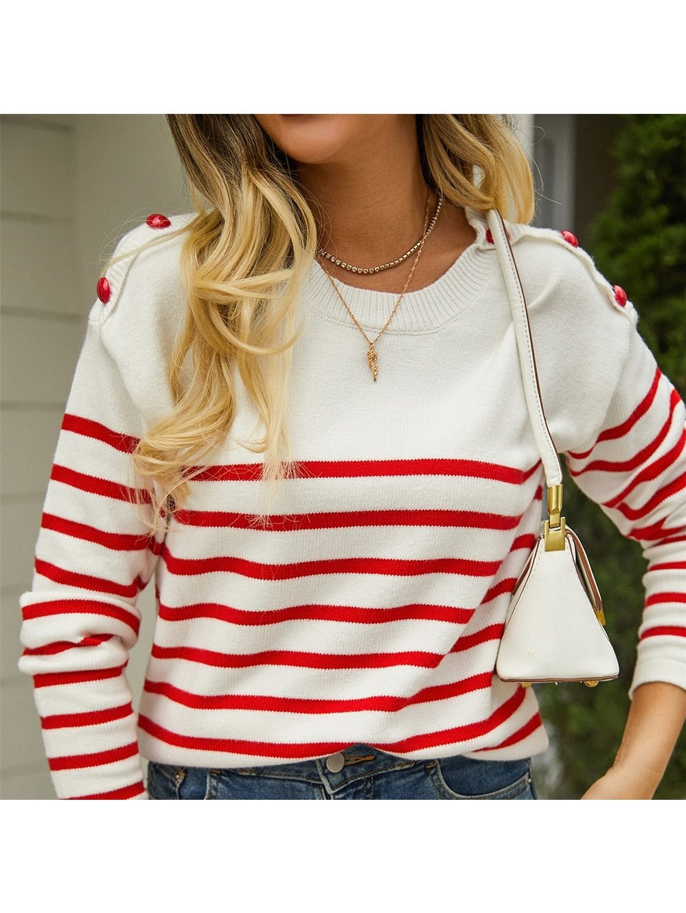 Striped Button Detail Knit Sweater — alternate view 5