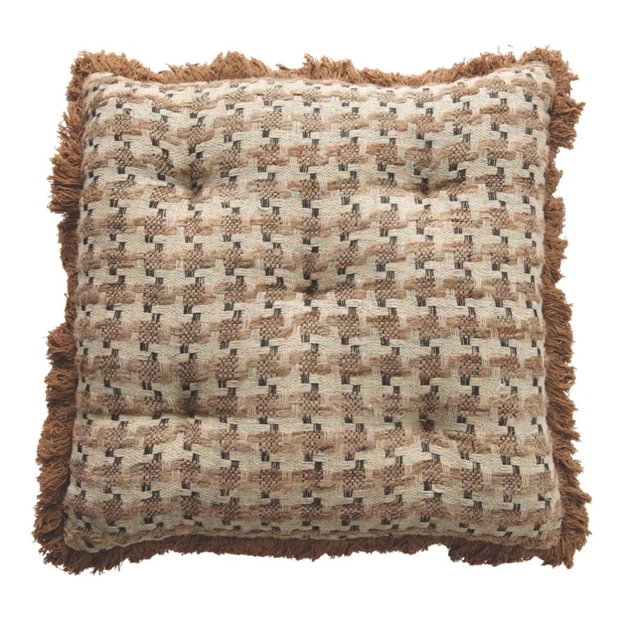 Square Woven Cotton Pillow w/ Eyelash Fringe, Multi Color — alternate view 2