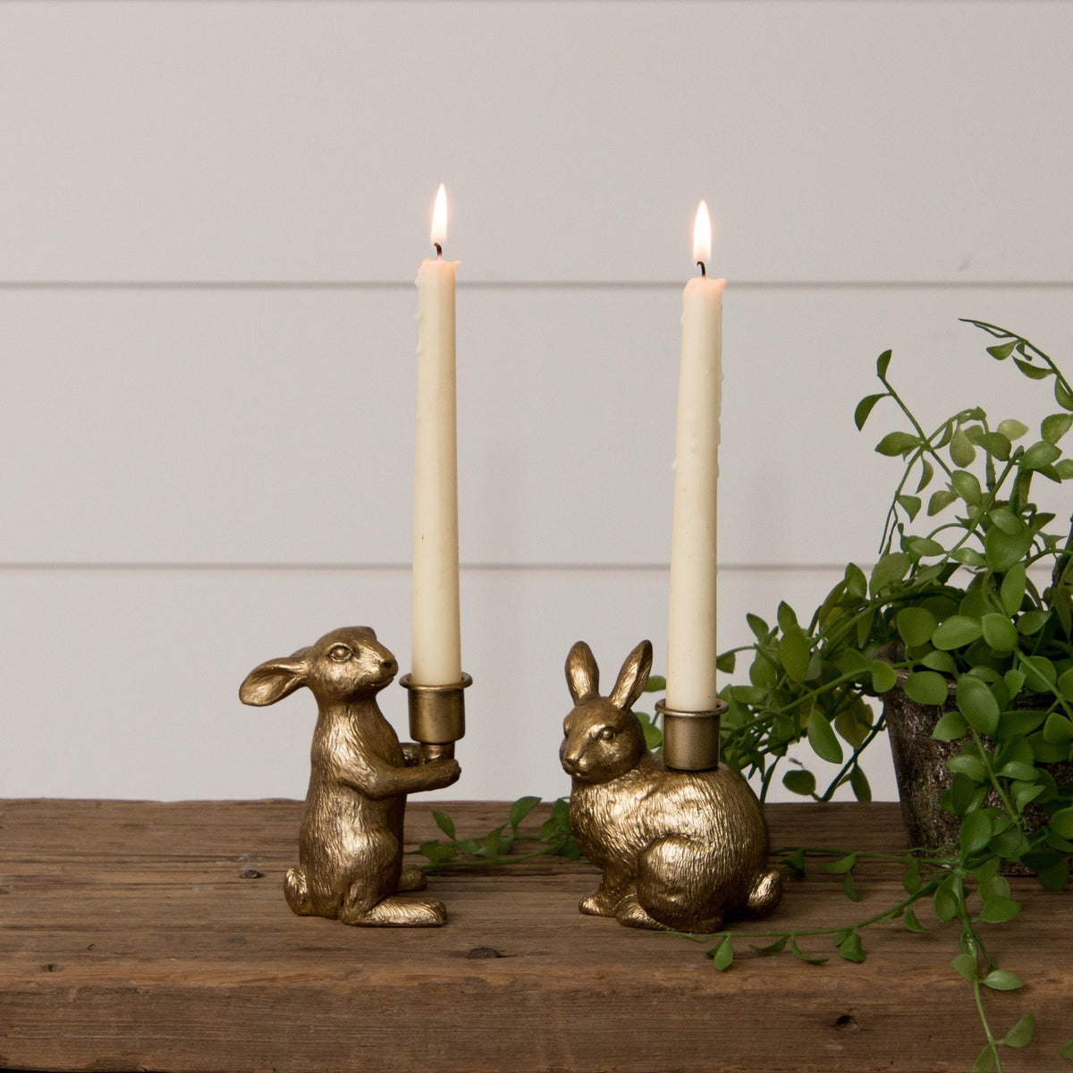 Gold Bunny Tapered Candle Holder