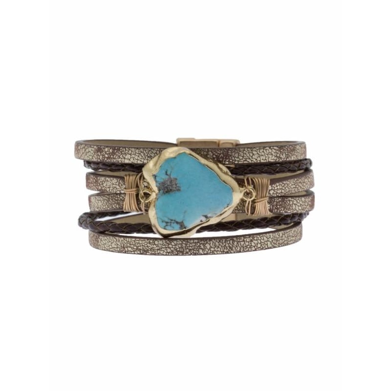 Braided Turquoise Stone Boho Chic Style Leather Bracelet — alternate view 2