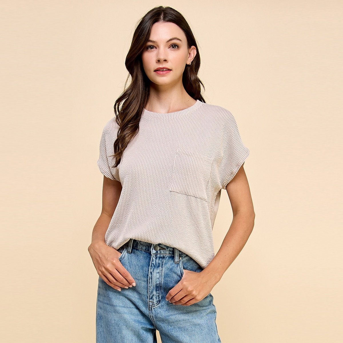 Solid Ribbed Top with Pockets — alternate view 3
