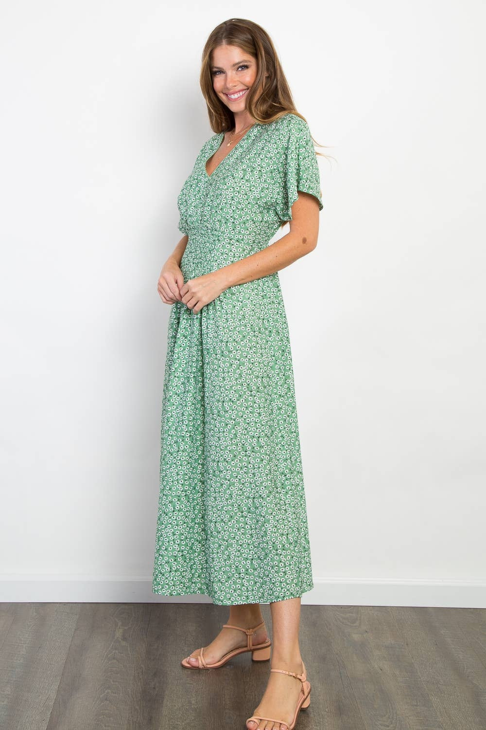 Front Shirred Print Woven Dress