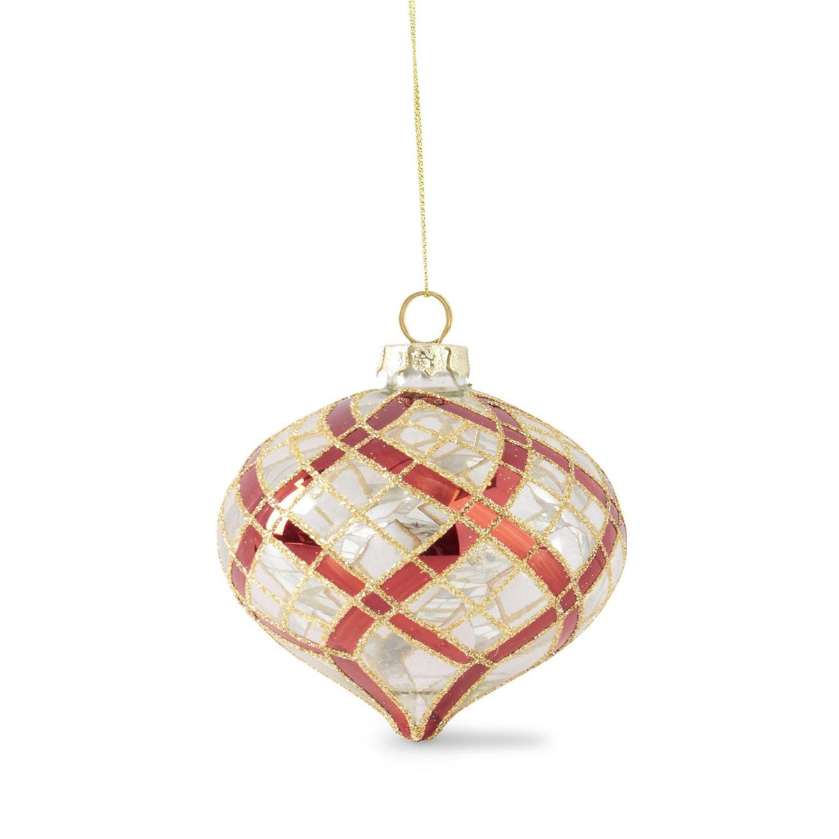 Clear Glass Ornament With Glittered Red & Gold Plaid — alternate view 3