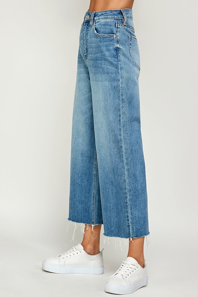 Medium Wash - High Rise Cropped Wide Leg Jeans — alternate view 4