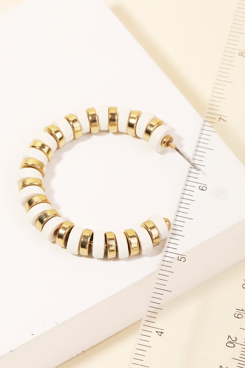 Metallic and Matte Beaded Hoop Earrings - White — alternate view 2