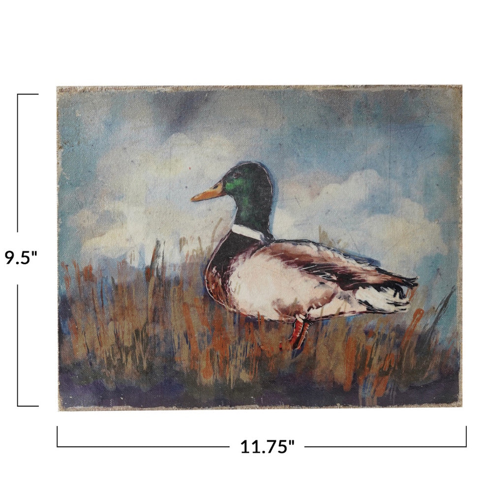 Vintage mallard duck canvas wall art print with 9.5-inch by 11.75-inch product dimensions.
