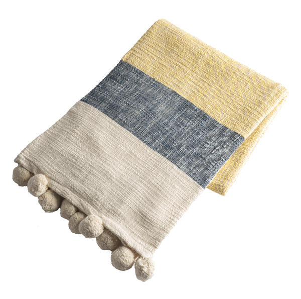 Color Block Slub Woven Throw with Pom Poms — alternate view 2