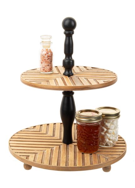 Chevron Inlay Two Tier Pedestal Stand — alternate view 2