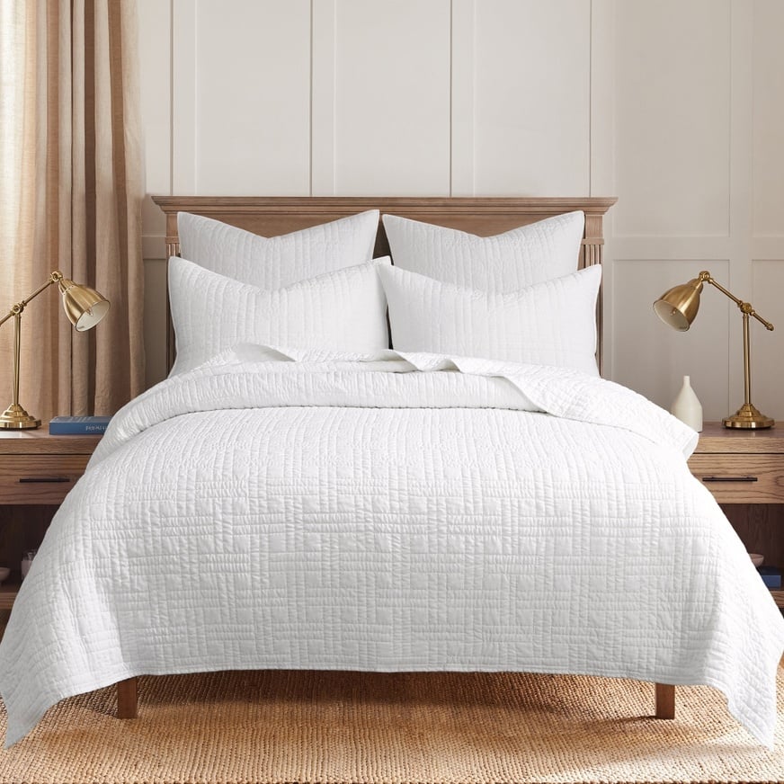 Melange White Stitch Quilt Set Full/Queen