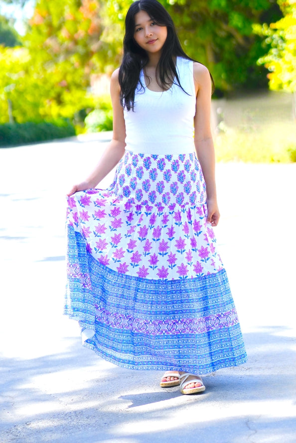 Block Printed Tiered Cotton Skirt — alternate view 2