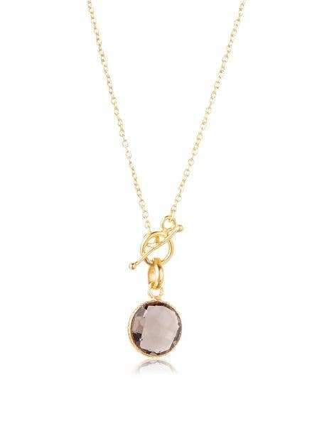 Round Gemstone Pendant Necklace Grey — alternate view 2