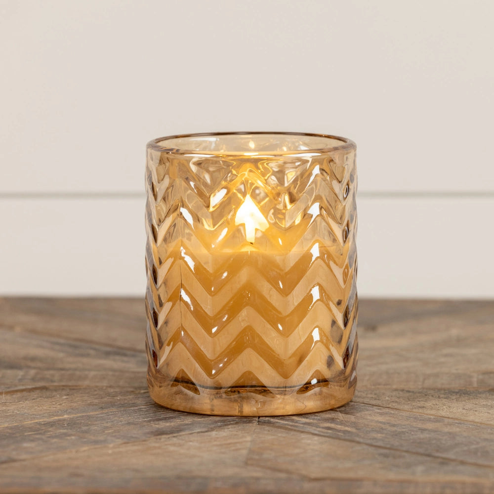 Large Champagne Chevron Glass 3D Flame Candle — alternate view 2