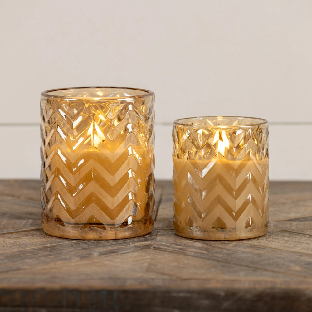 Large Champagne Chevron Glass 3D Flame Candle — alternate view 3