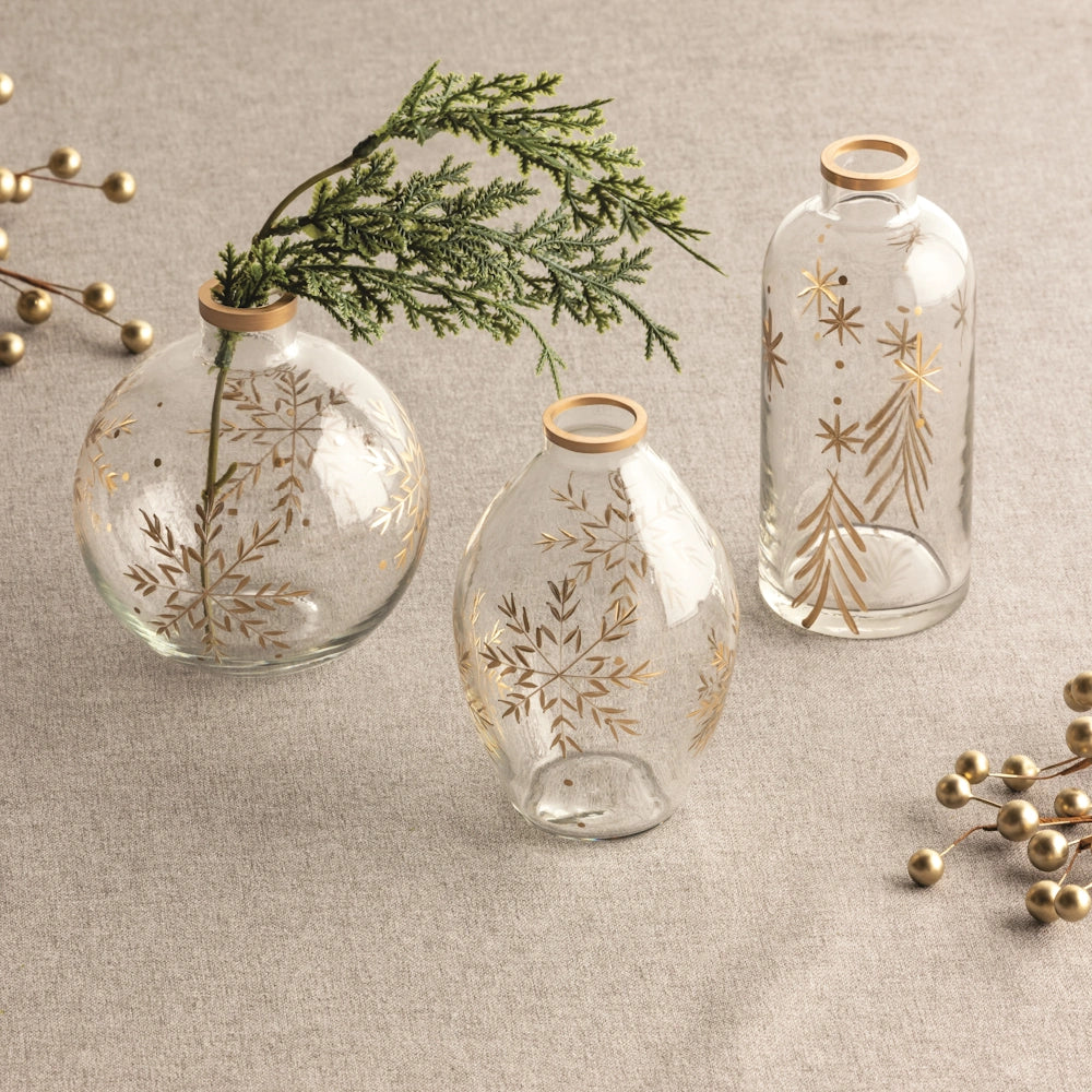 Christmas Etched Glass Bud Vase