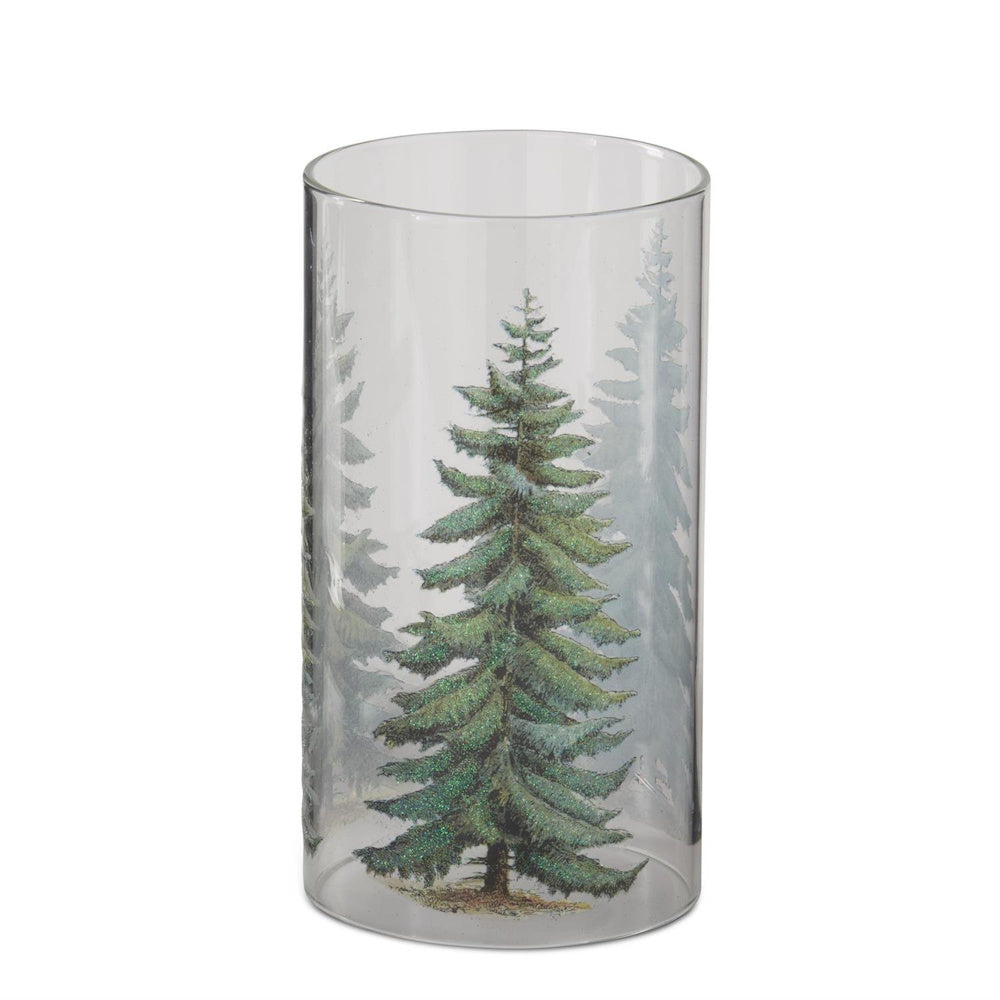 Glass candle slip cover featuring a Christmas tree design.