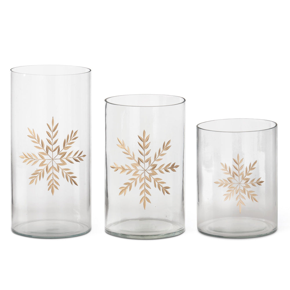 Clear Glass Etched Gold Snowflake Containers