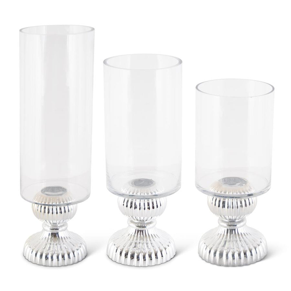 Medium Clear Glass Vase with Ribbed Silver Base — alternate view 2