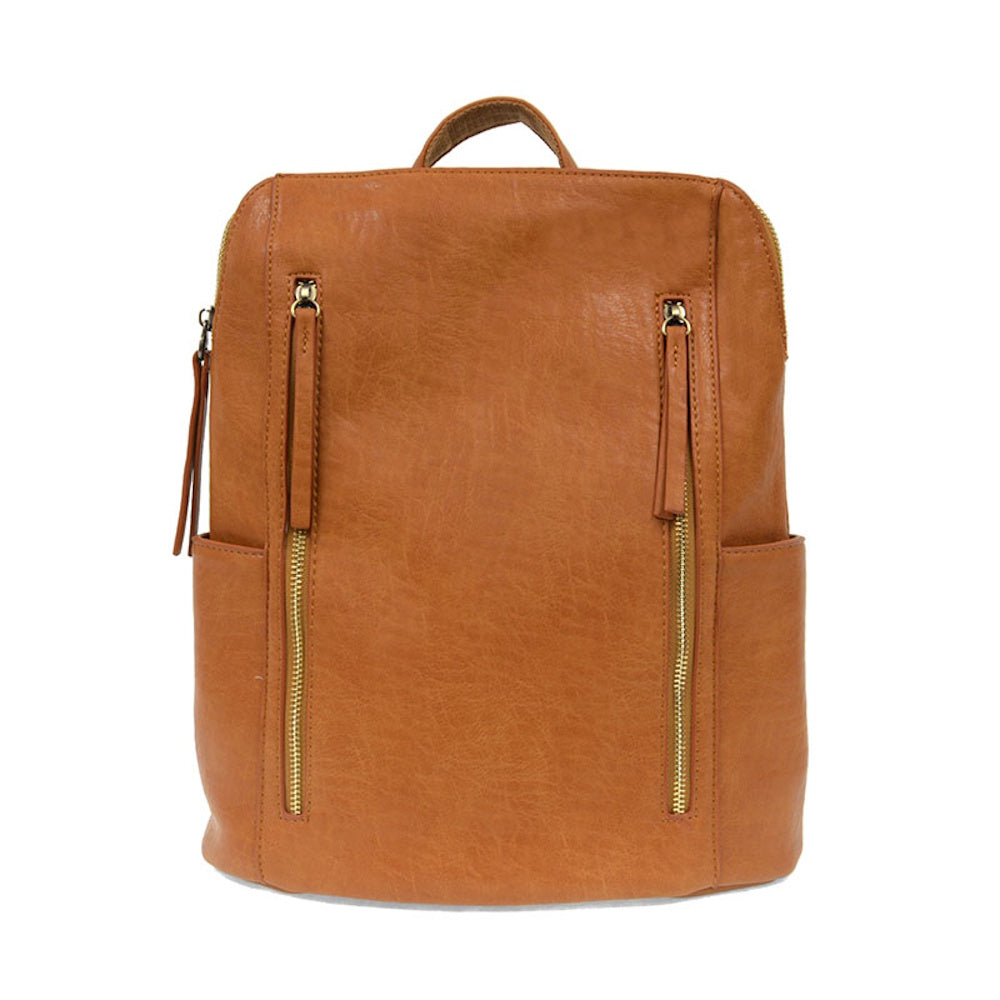 chestnut leather backpack zippers Sloan Genuine cow leather 16 Internal laptop sleeve Internal bottle pockets Spacious quick access front compartment Padded shoulder straps and back panel Mateo Lightweight Leather Backpack