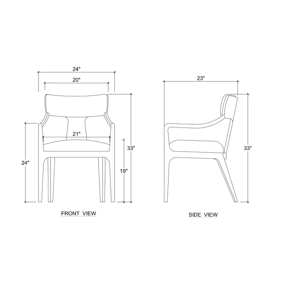 Colorado dining chair dimensions diagram showing front and side view measurements.
