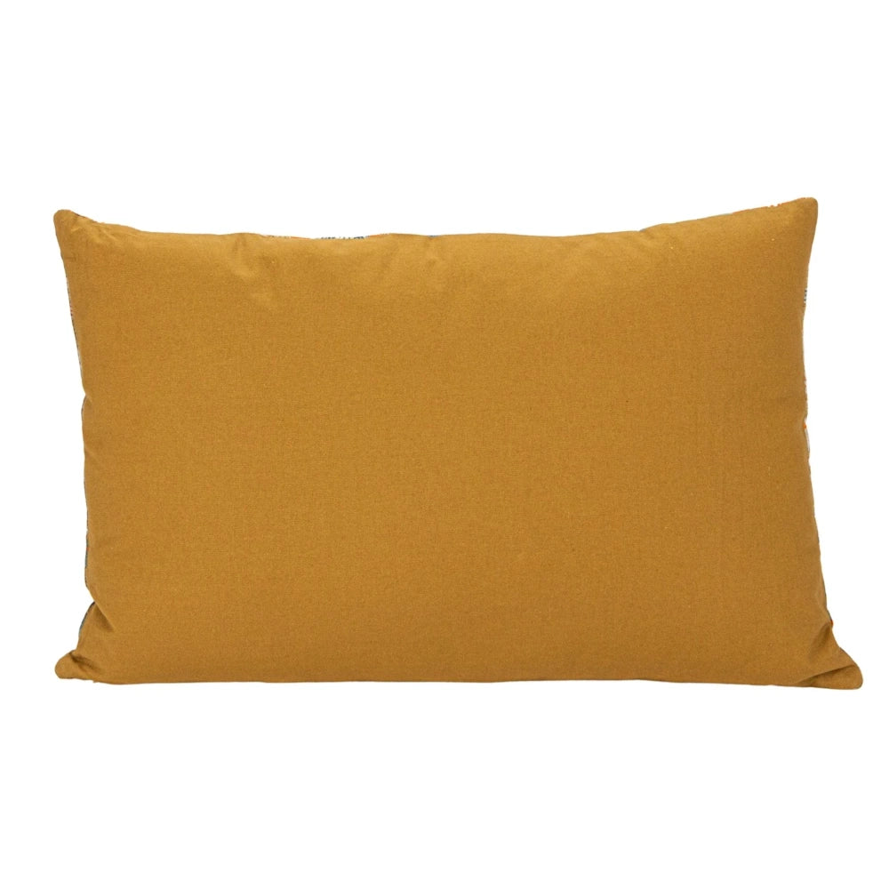 Mustard yellow rectangular lumbar throw pillow for sofa or bed decor on a white background.