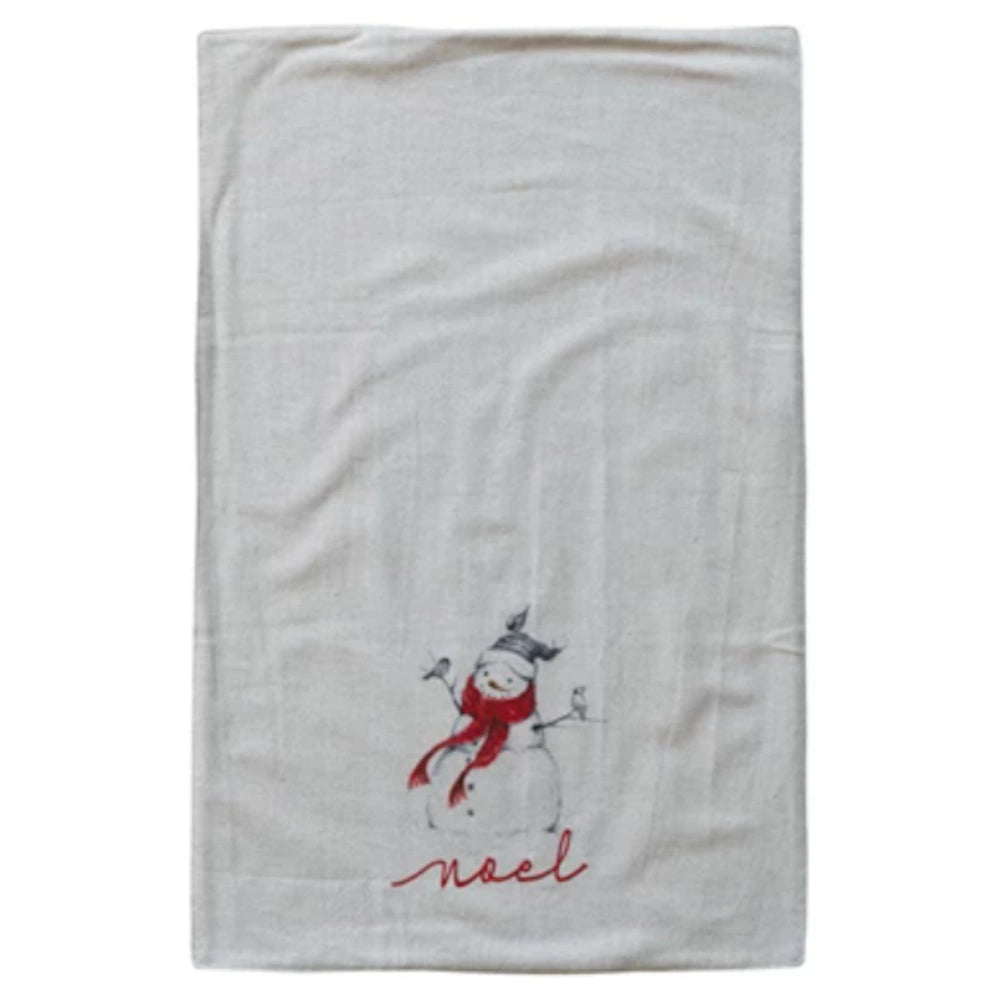 Cotton & Linen Tea Towel with Santa & Snowman — alternate view 5