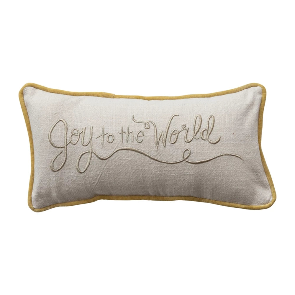 Cotton Slub Lumbar Pillow with Embroidery "Joy to the World"