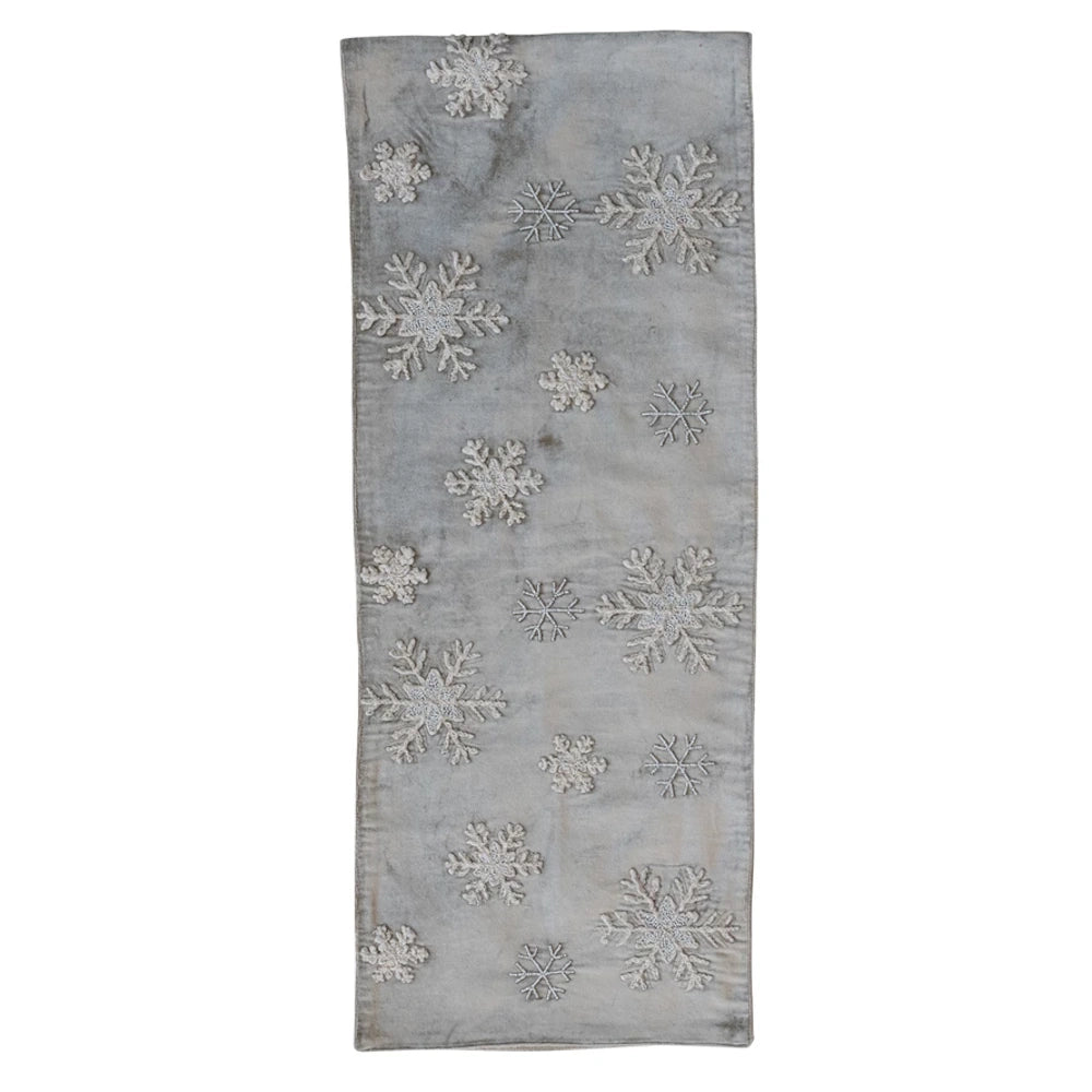 Cotton Velvet Blend Table Runner with Snowflakes & Beads