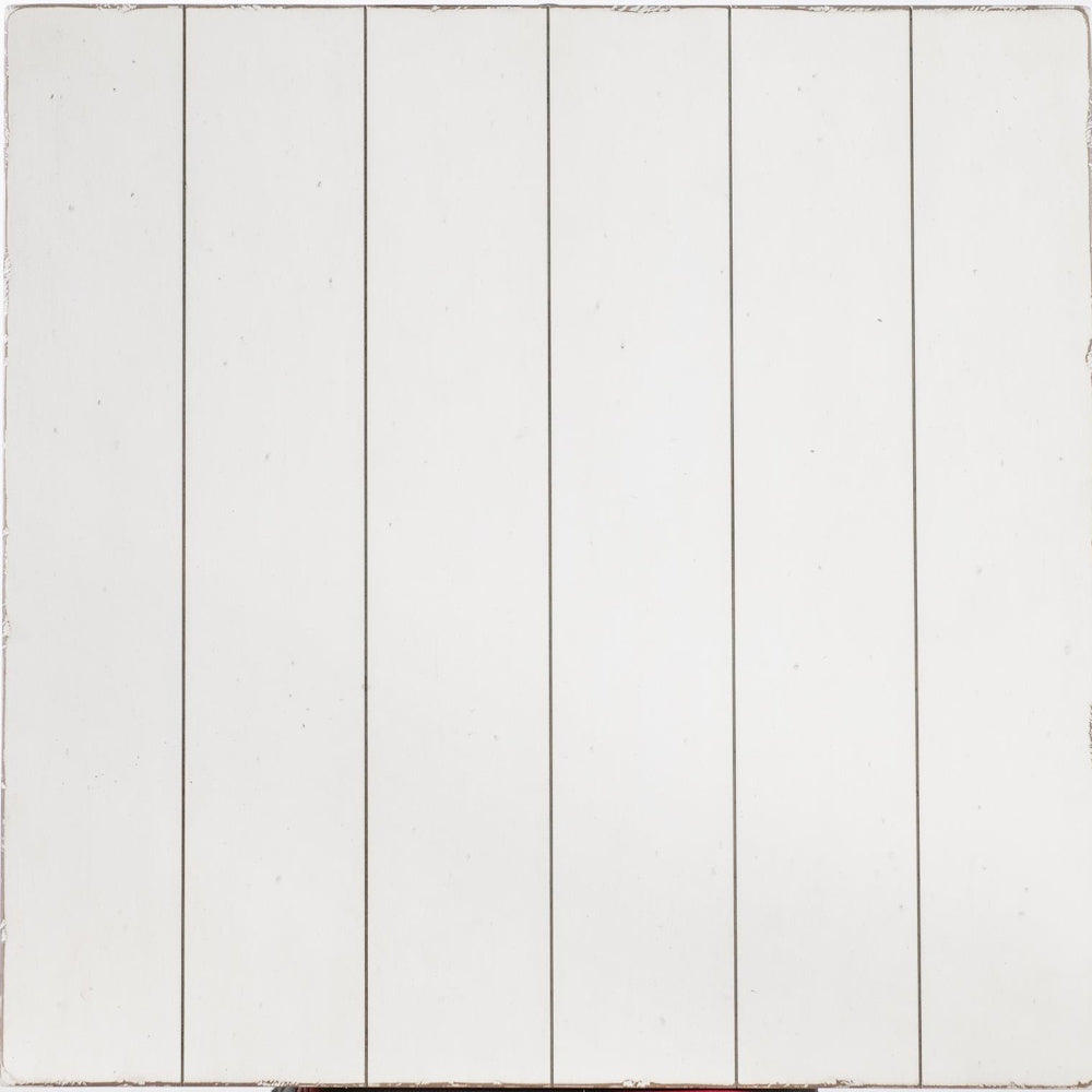 A square background of vertical white painted wooden planks with subtle texture and gaps between them.