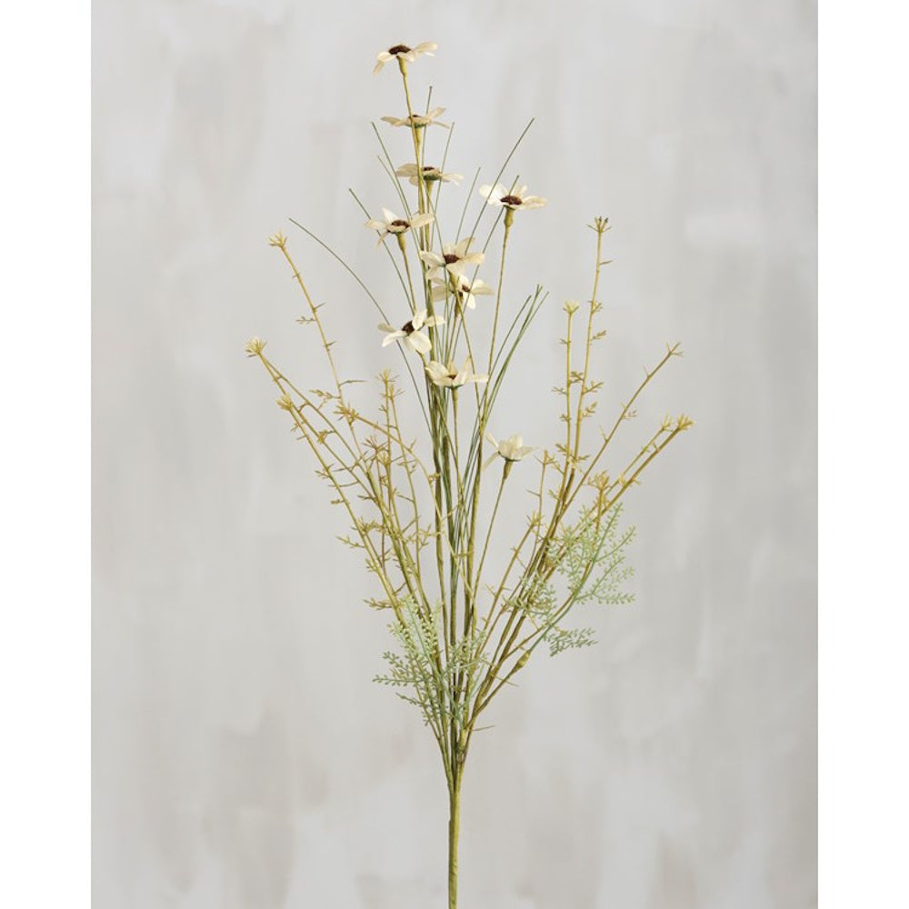 Artificial stem pick featuring cream flowers, delicate greenery, and spiky branches.
