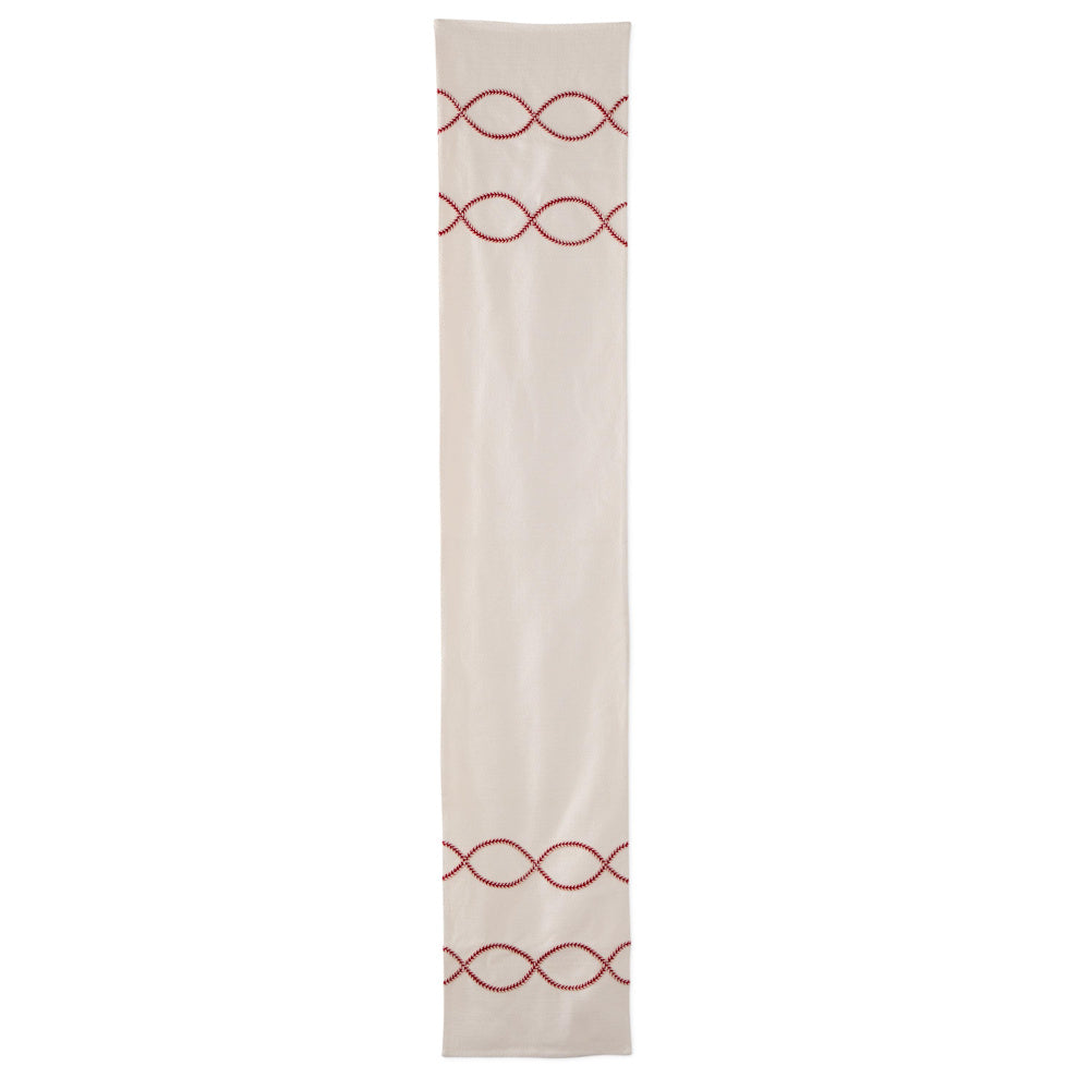 Cream Table Runner with Red and Cream Braided Pattern