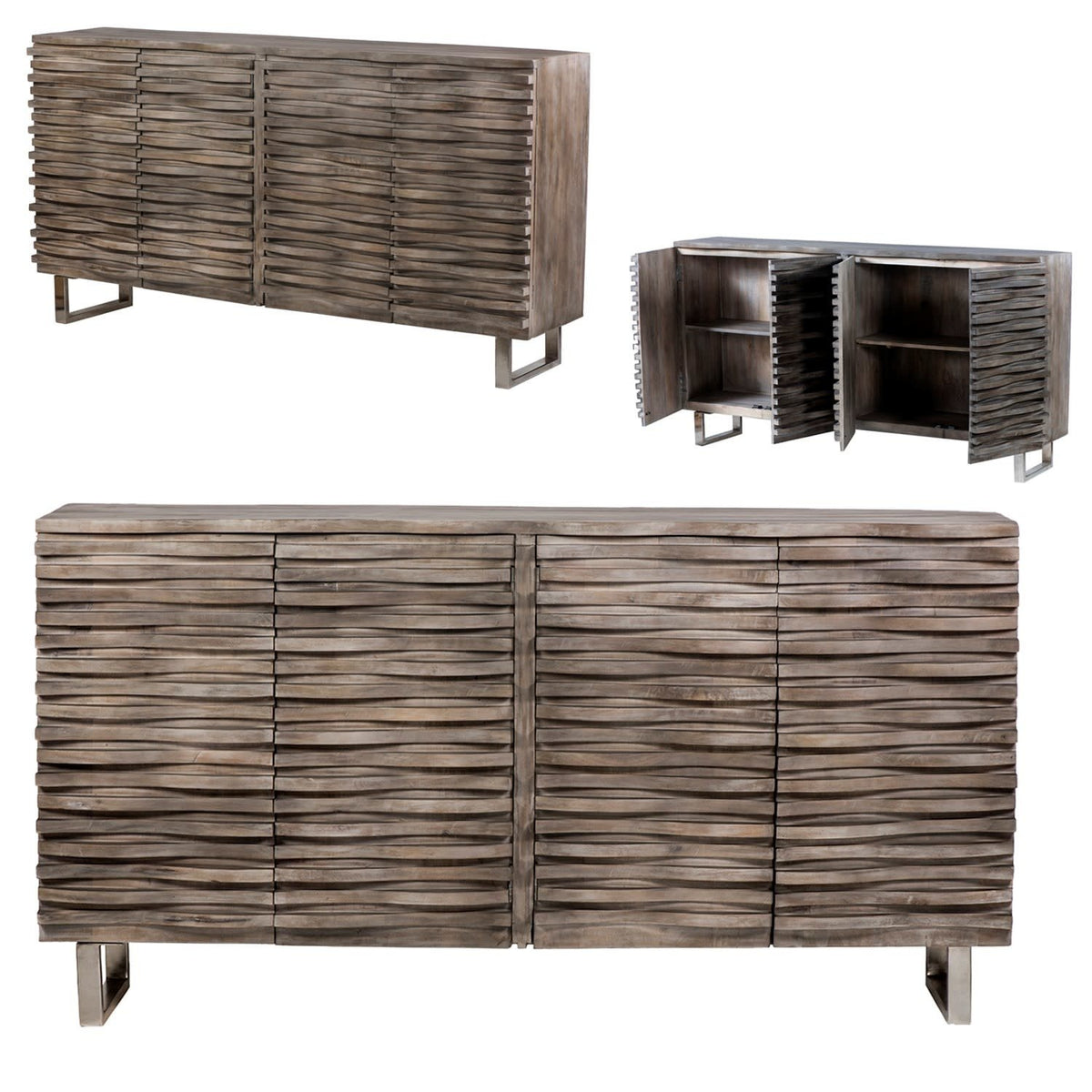 Bengal Manor Mango Wood Wave Grey Sideboard — alternate view 2