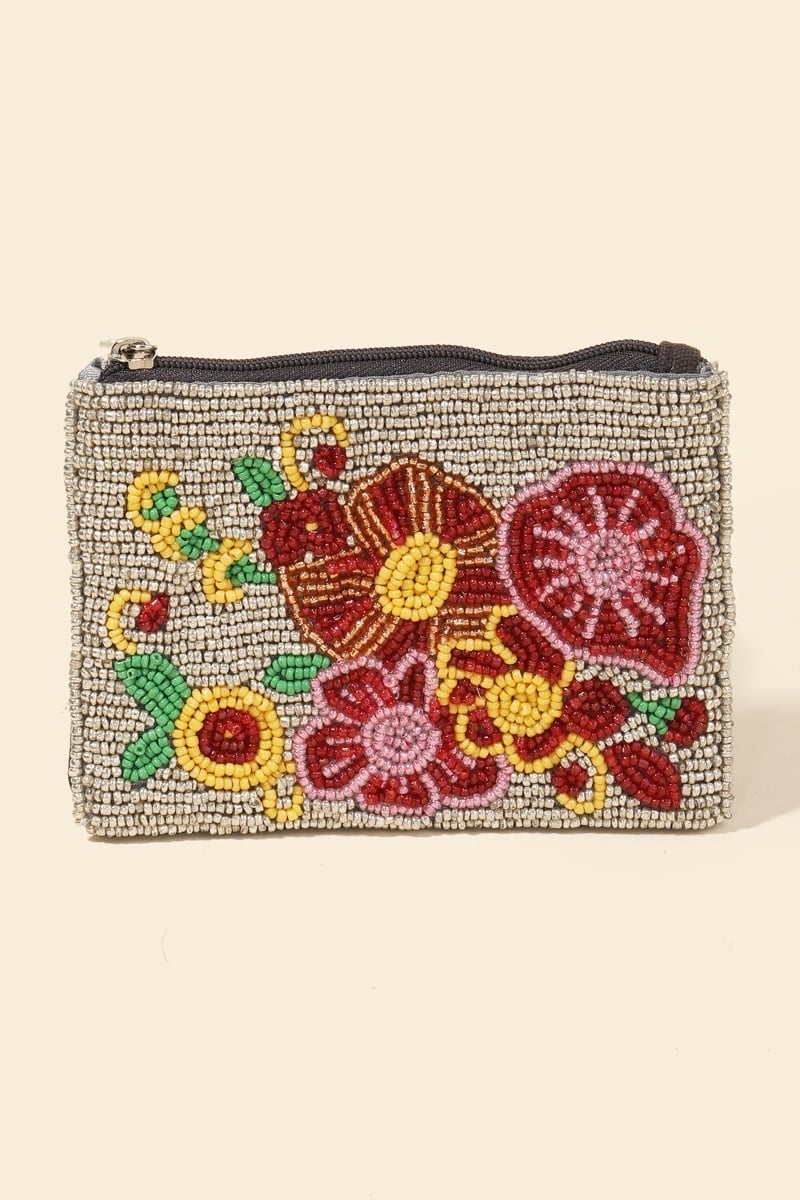 Floral Seed Beaded Pattern Coin Purse