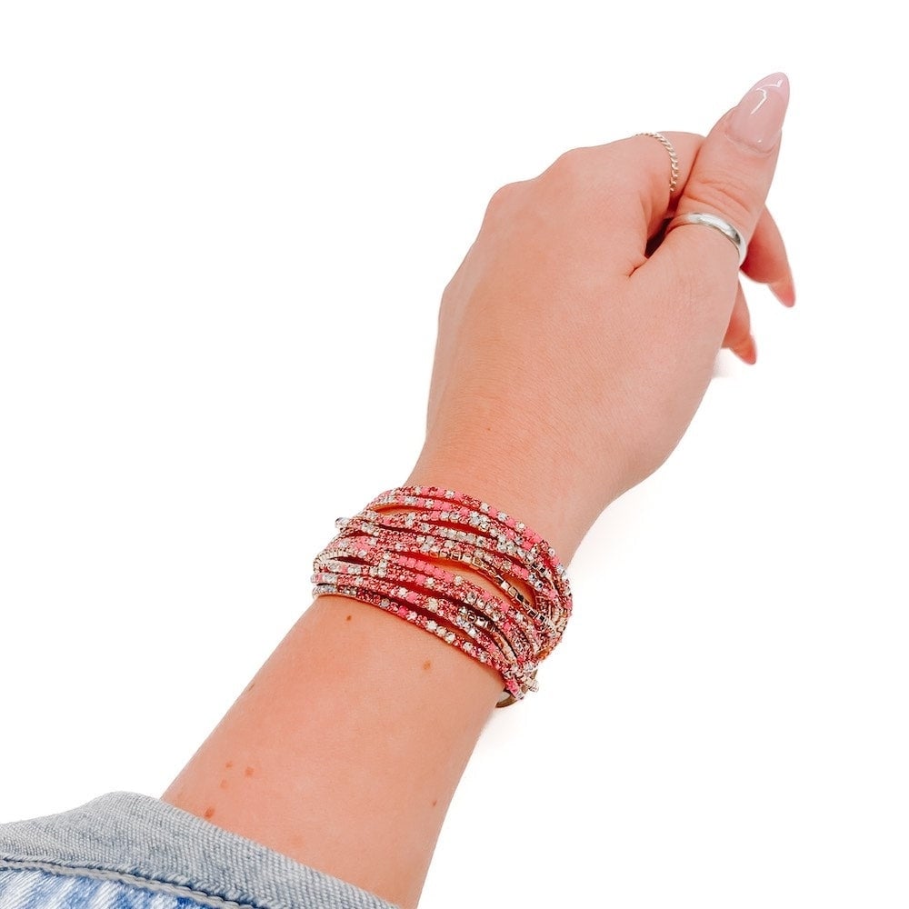 Rhinestone Stretch Bracelet Set - Pink — alternate view 2