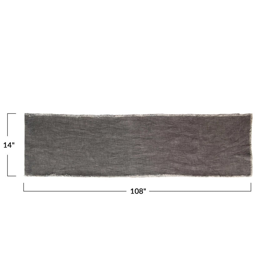 Linen Blend Table Runner with Frayed Edges, Grey Color — alternate view 4