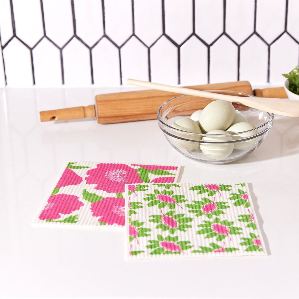 Set of 2 Poppies Pink Blu Cloths