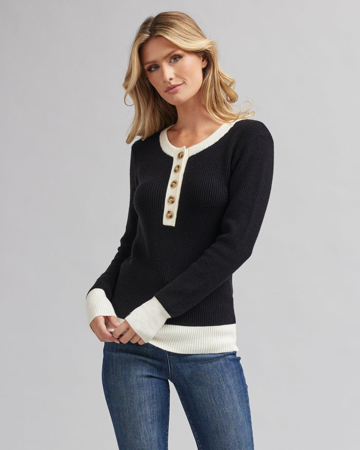 Fancy Long Sleeve Henley Sweater
